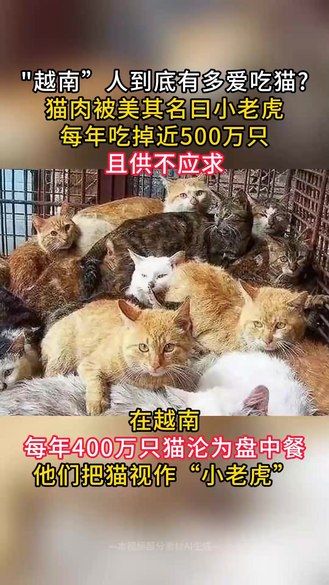 越南人到底有多爱吃猫猫肉,每年吃掉近500万只且供不应求