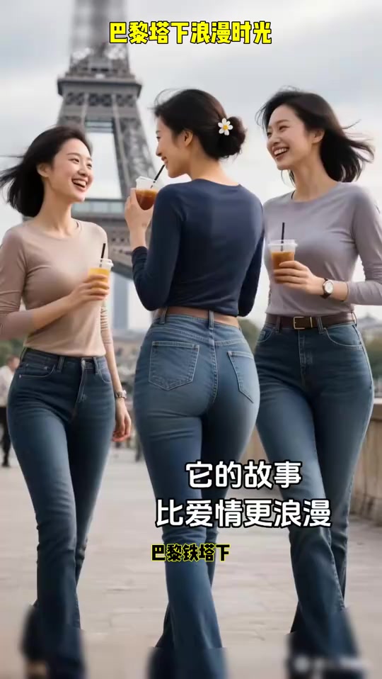 巴黎铁塔下，四姐妹手捧奶茶，笑容灿烂，友谊比爱情更浪漫