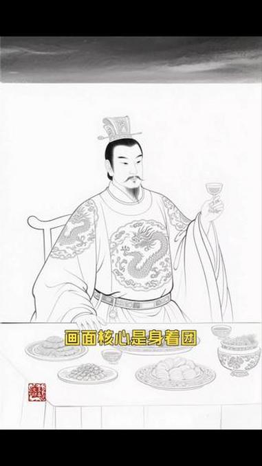 今日绘画:皇帝的午餐 绘画 人物画 线描 白描 国风