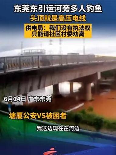东莞东引运河旁多人钓鱼,头顶就是高压电线,当地供电局:我们没有执法权,只能请社区村委劝离