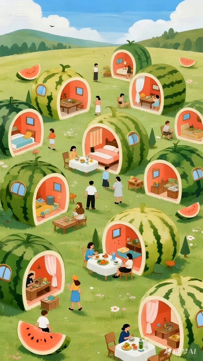 发现一个超治愈的插画世界!每个西瓜房子都藏着小惊喜,太适合夏