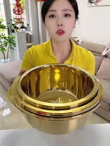 钛金304不锈钢盆三件套好看又实用 超便宜超划算 不锈钢厨具 不锈钢盆 洗菜盆 汤盆