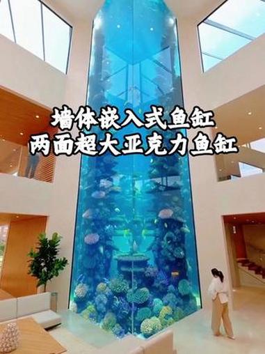 墙体嵌入式鱼缸.两面超大亚克力鱼缸 大型鱼缸 巨型鱼缸 亚克力鱼缸设计 亚克力板 别墅鱼缸