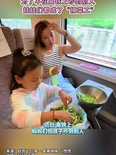 为了不在高铁上吵到别人 娃娃们都成了“摘菜工”