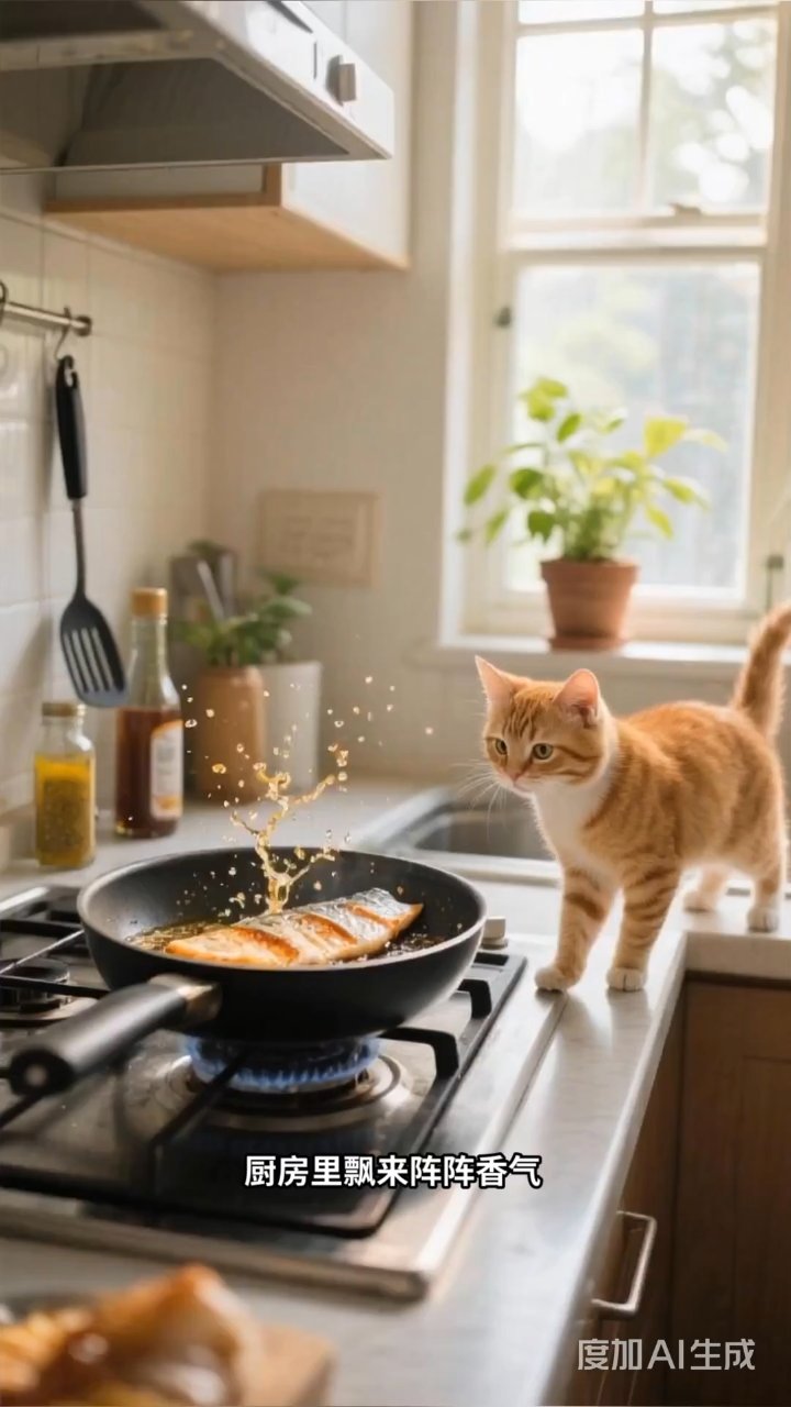 小猫学煎鱼闹乌龙,麻雀指点终成美味