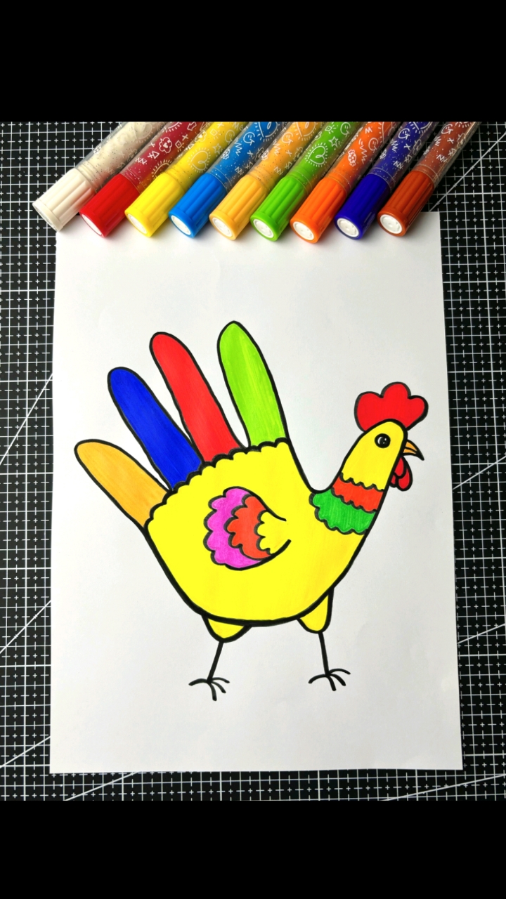 手掌画大公鸡,带上孩子一起来画画吧!