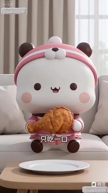 熊家减肥，鸡腿只吃一口就扔垃圾桶#一二布布#一二布布表情包 #一二布布日常#随变ai随便玩