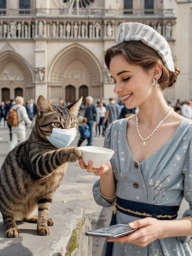 狸花猫带着老北京豆汁挑战法国美食界 AI视频 狸花猫 巴黎圣母院 老北京豆汁