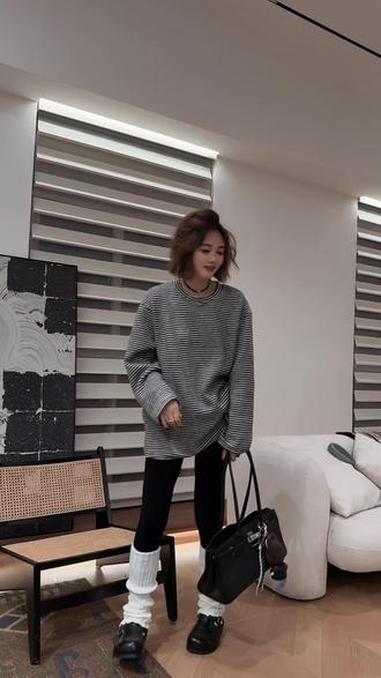 慵懒风穿搭 韩系穿搭 条纹控 ins穿搭 灰色系穿搭