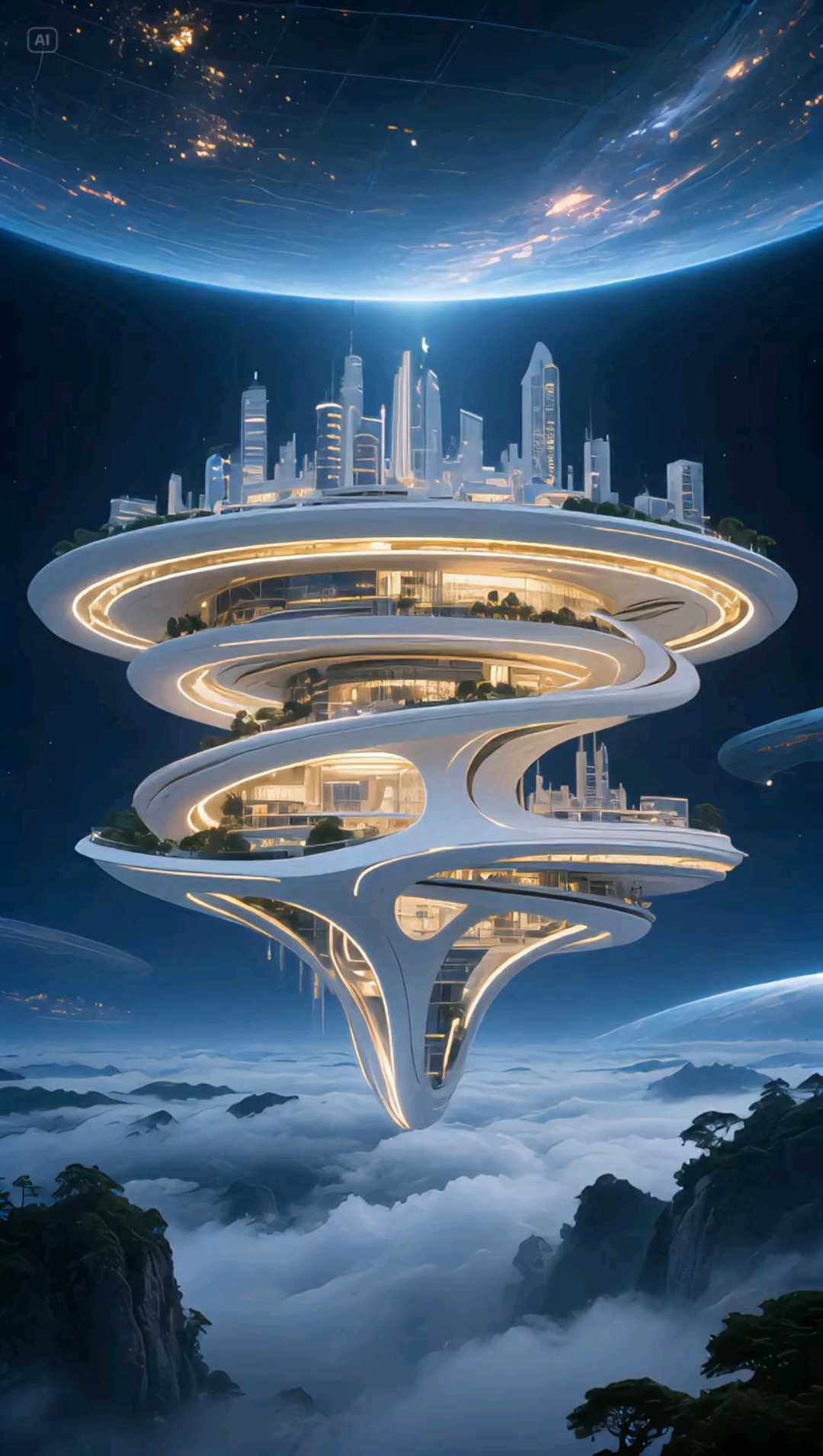 未来主义建筑--太空之城,灯火璀璨,透出未来超现代文明的光芒