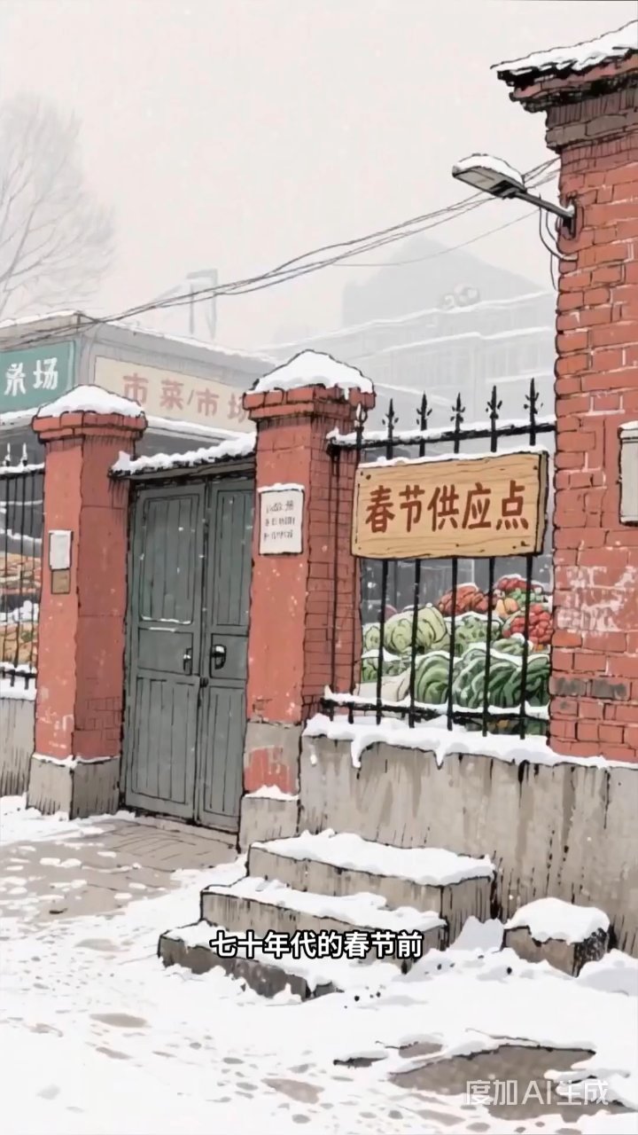 七十年代菜市场年味浓,排队抢购年货的热闹场景
