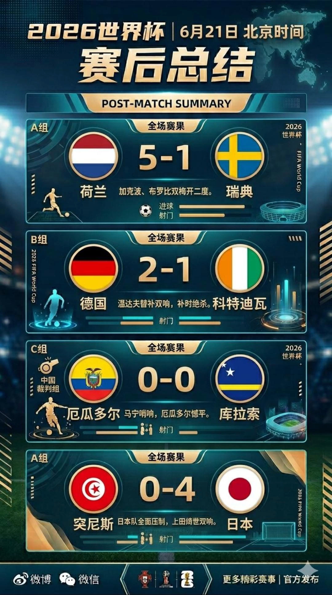 6月21日-2026世界杯赛程、积分榜、射手榜及比赛精彩回放