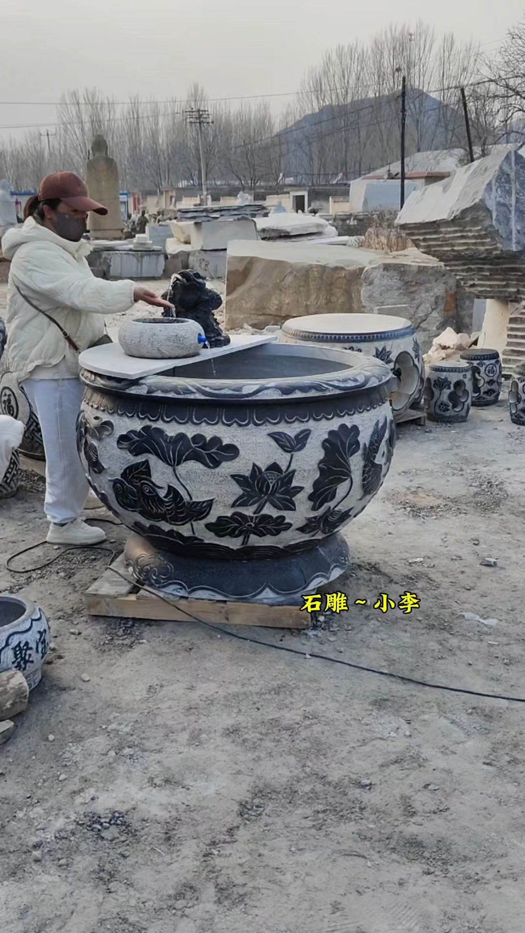 青石鱼缸流水摆件