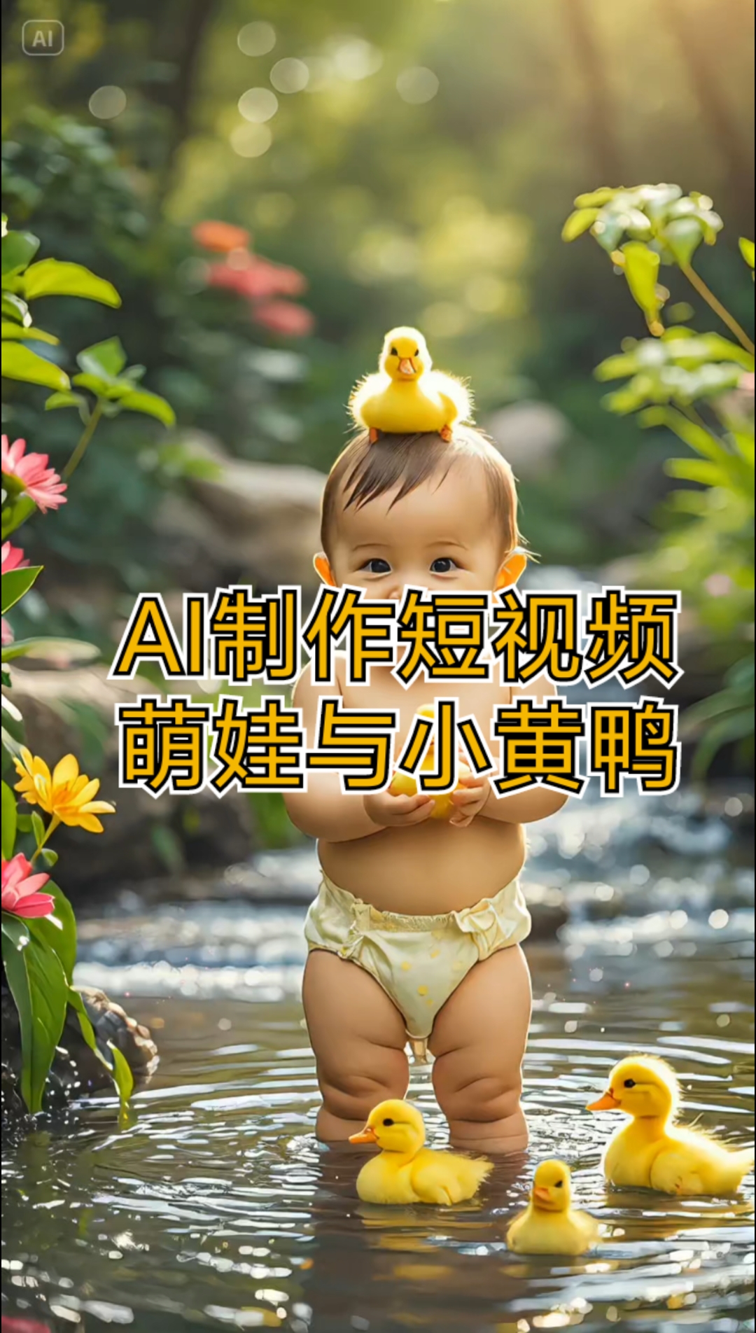 AI制作短视频,萌娃与小黄鸭