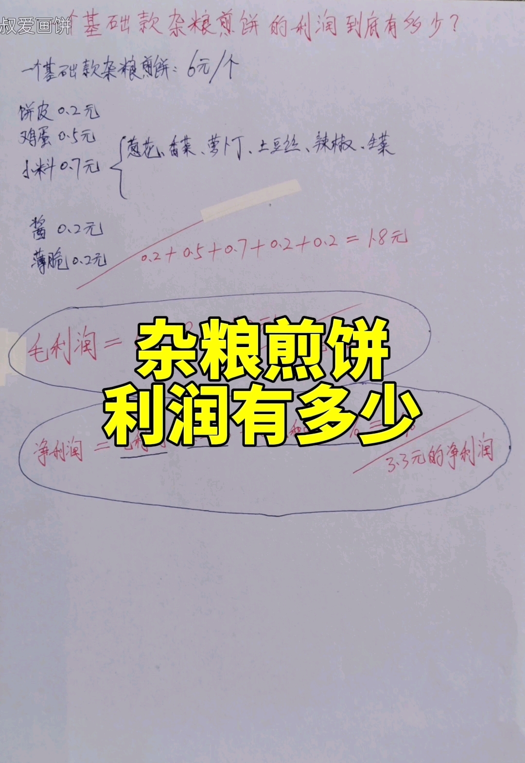 杂粮煎饼不会算利润的看这里经常收到私信问一个饼的成本大概多少