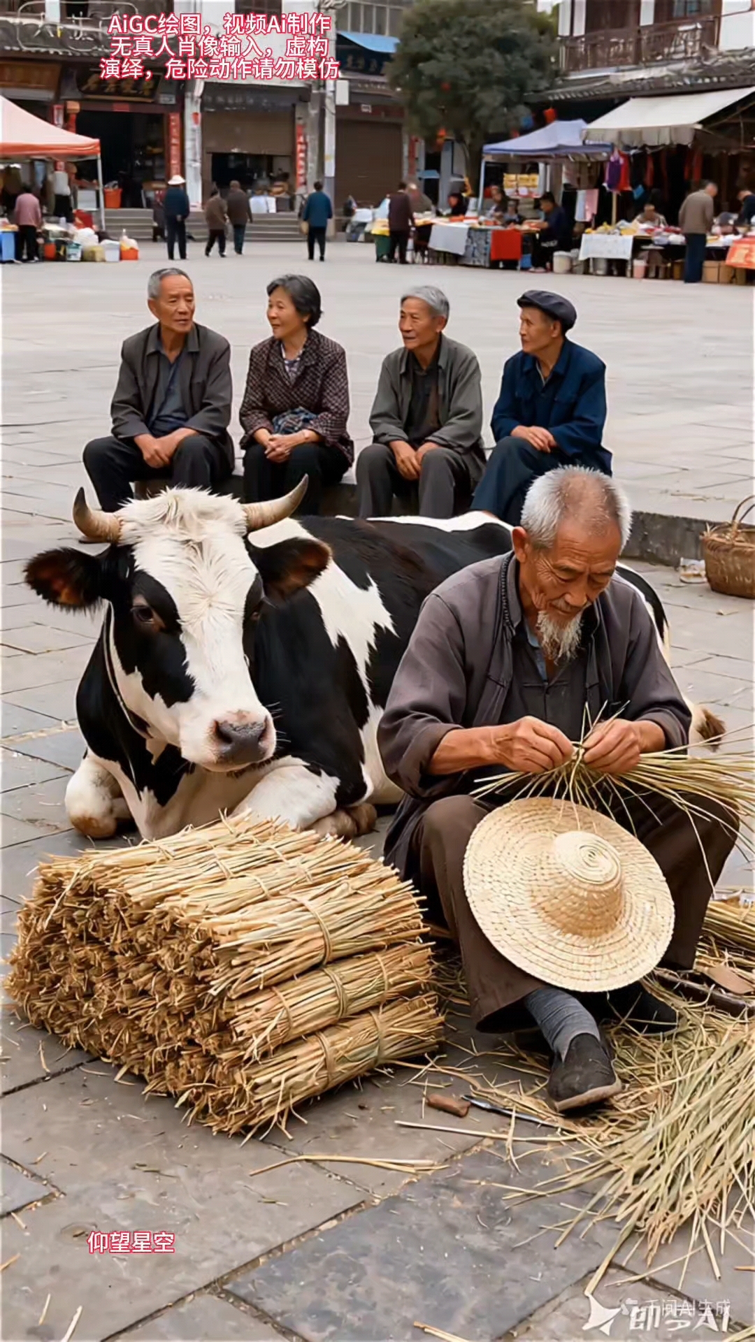 搞笑视频奶牛编织草帽