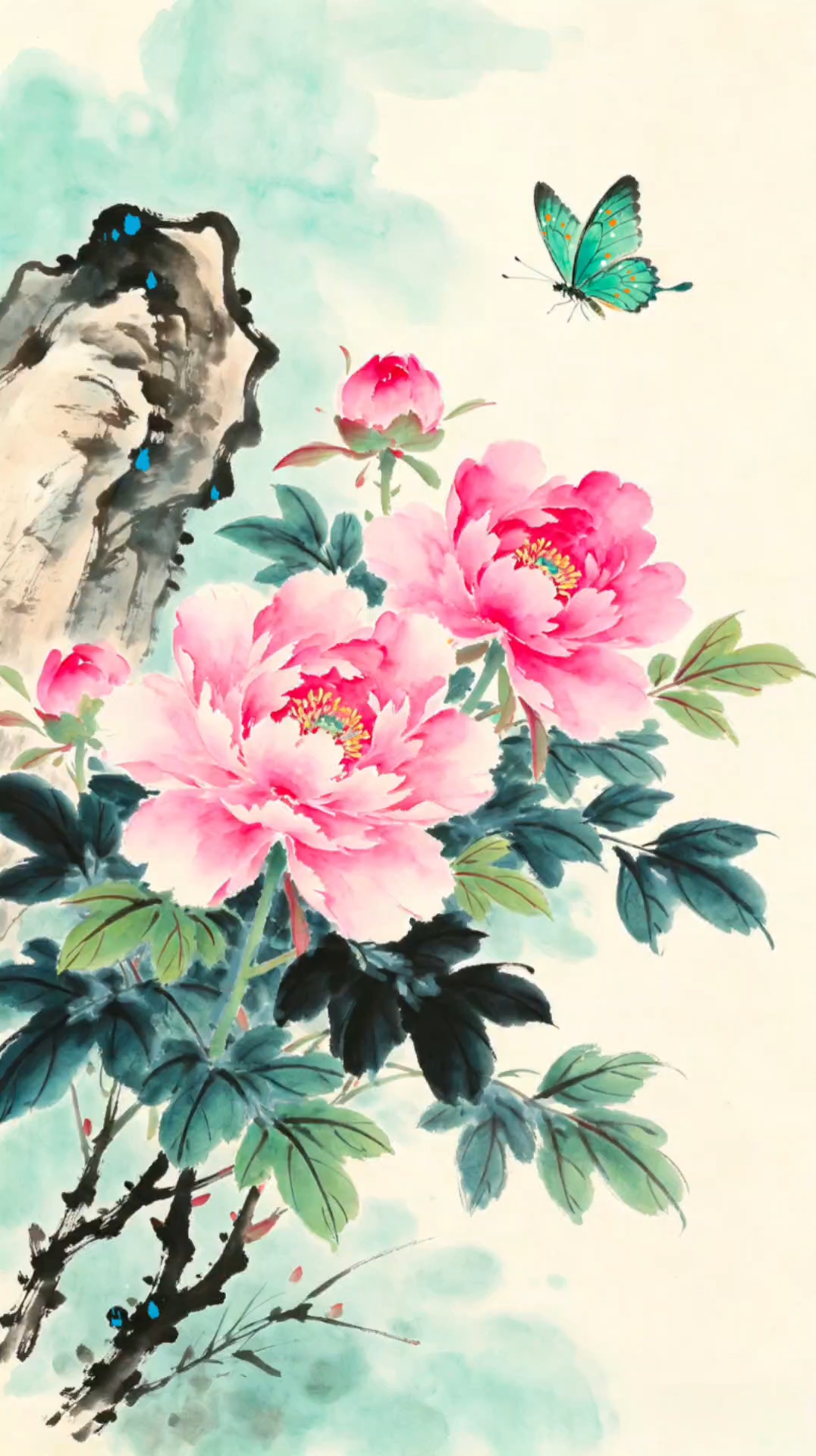 图片分享: 国画牡丹图。牡丹盛放福满堂，彩蝶绕花纳吉祥。#国风牡丹图# #百家流量扶持计划