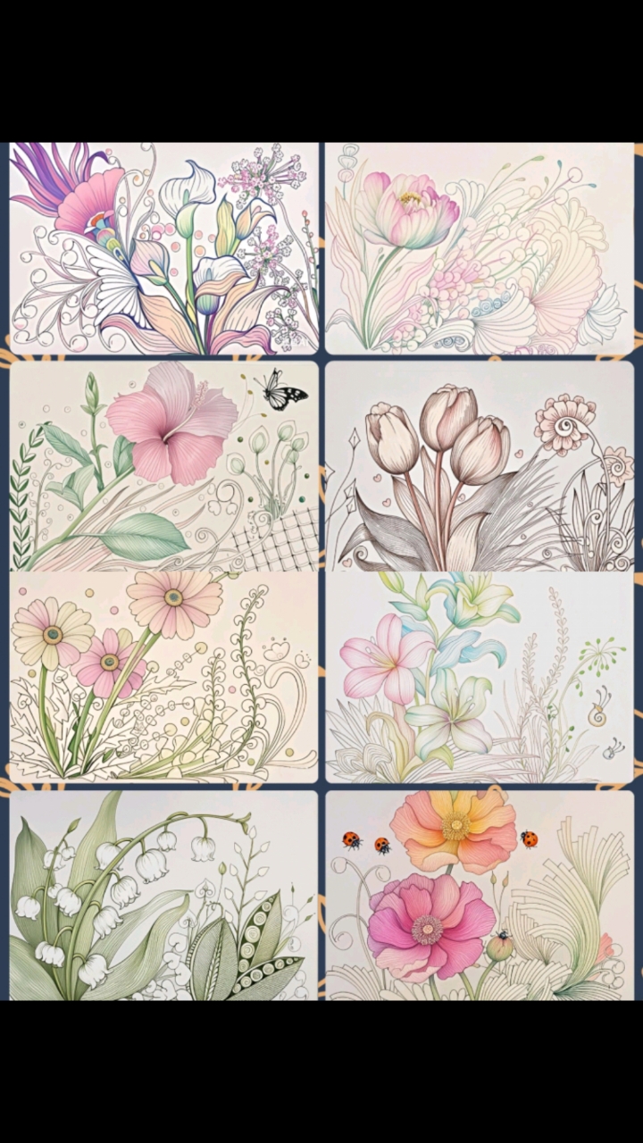 花卉线描画‖不言不语埋头画
