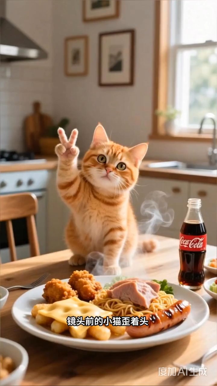 萌猫吃播现场:芝士年糕配炸鸡,治愈系美食剧场