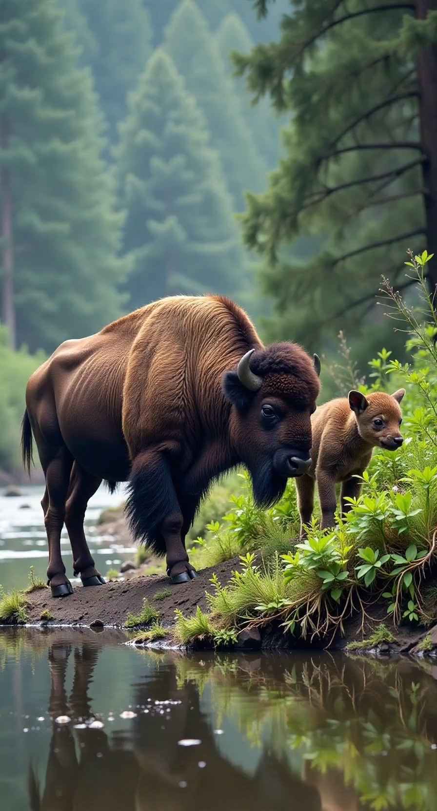 高清手机壁纸森林野牛