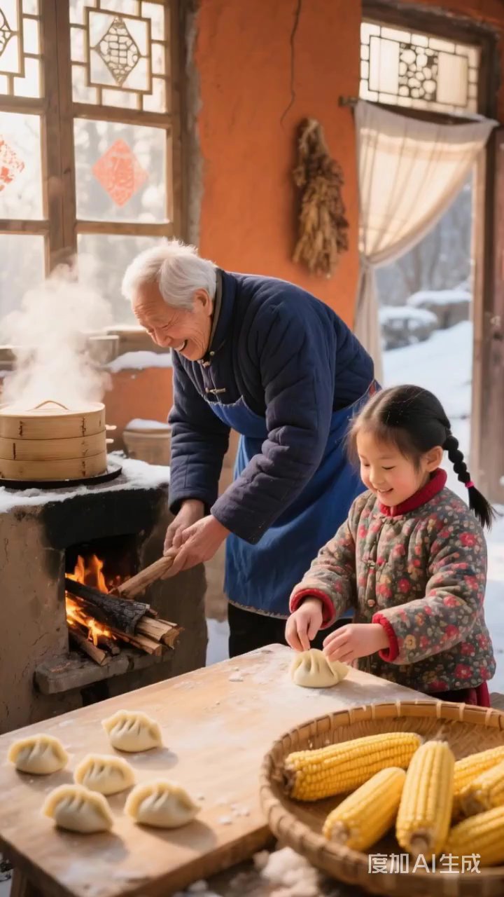 和奶奶包饺子