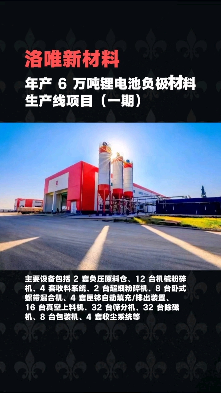 洛唯新材料年产 6 万吨锂电池负极材料生产线项目（一期）最新进展#锂电池#负极材料