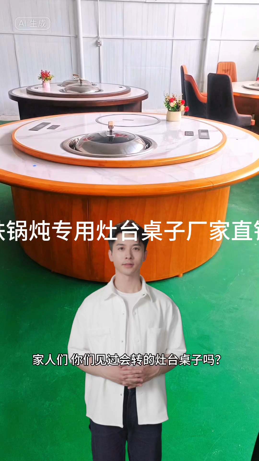铁锅炖电动双锅旋转灶台桌子