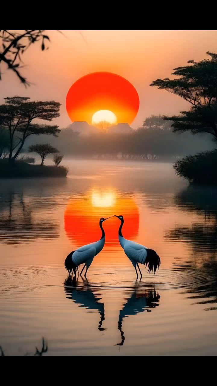 能量头像——夕阳鹤舞,寿比南山