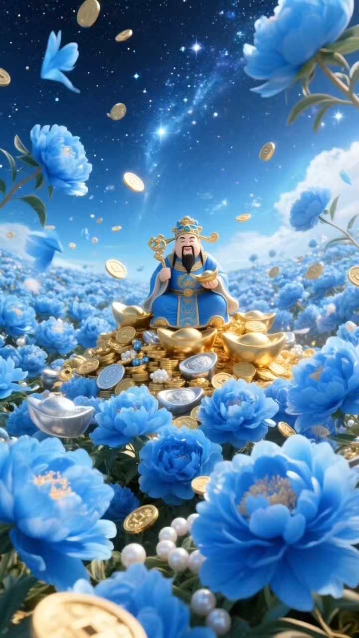 牡丹花和财神爷手机壁纸
