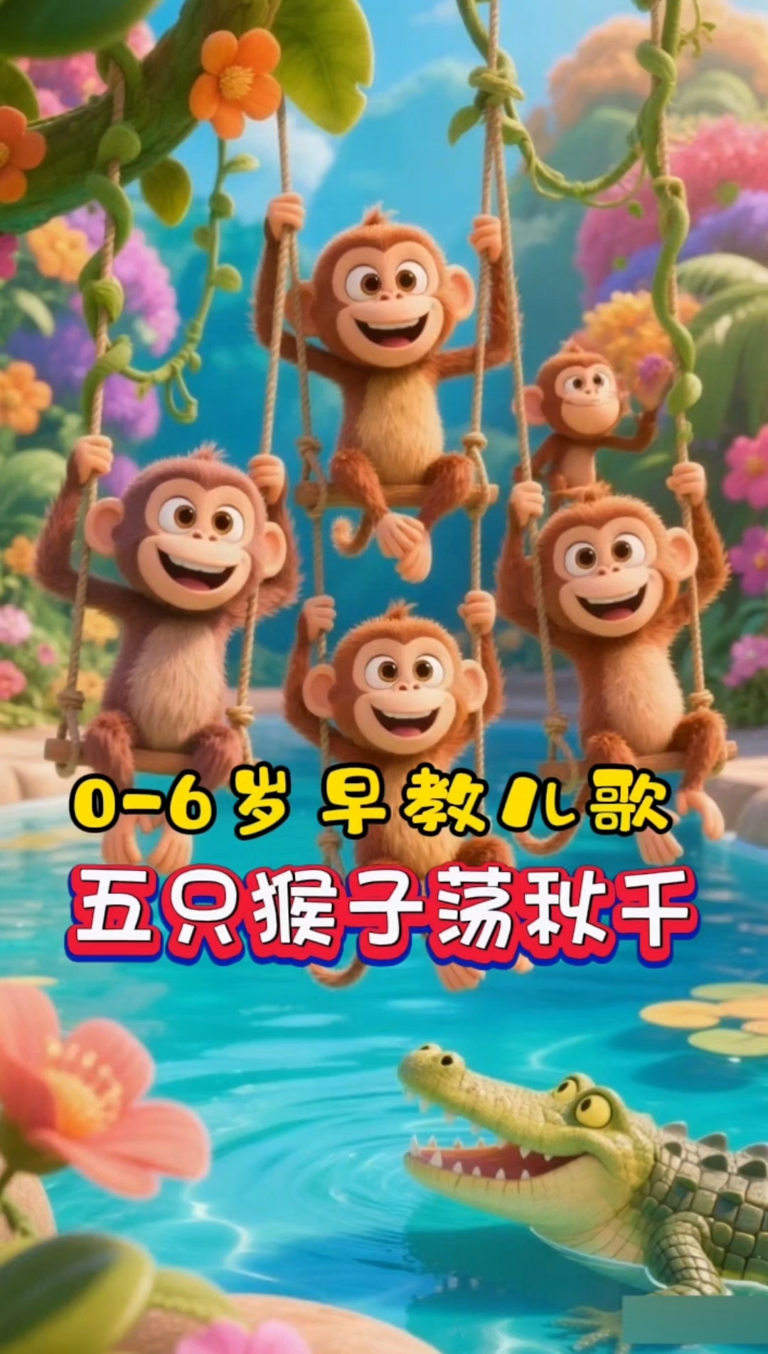早教儿歌天花板《五只猴子荡秋千》