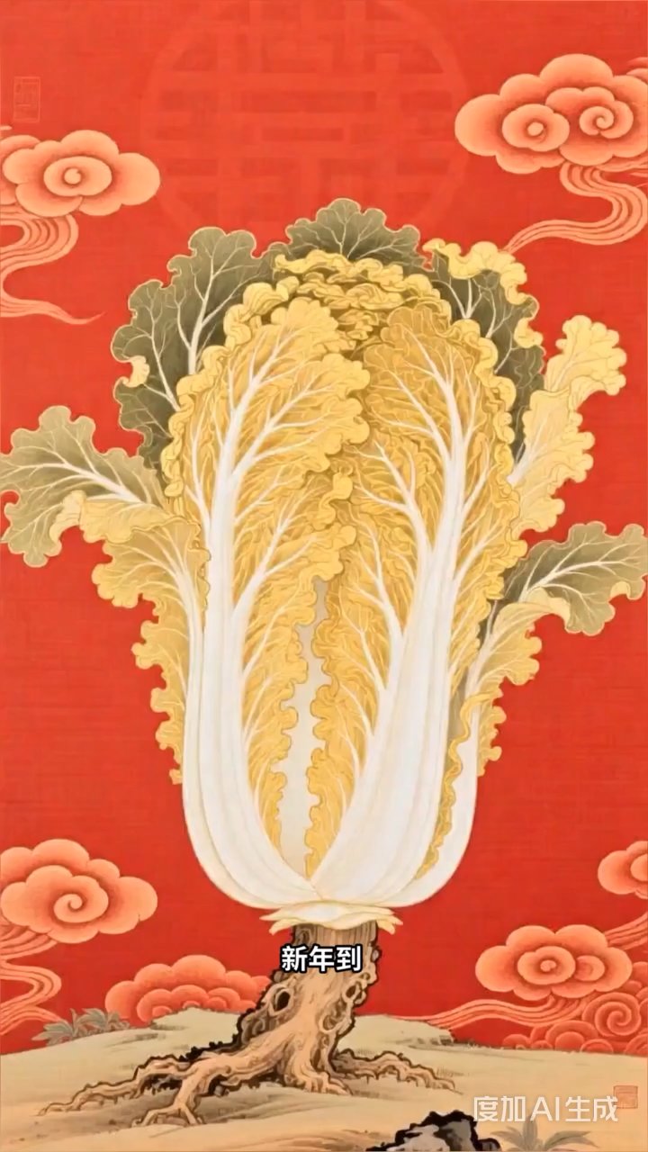 黄金白菜树藏满吉祥，百财聚来新年发大财