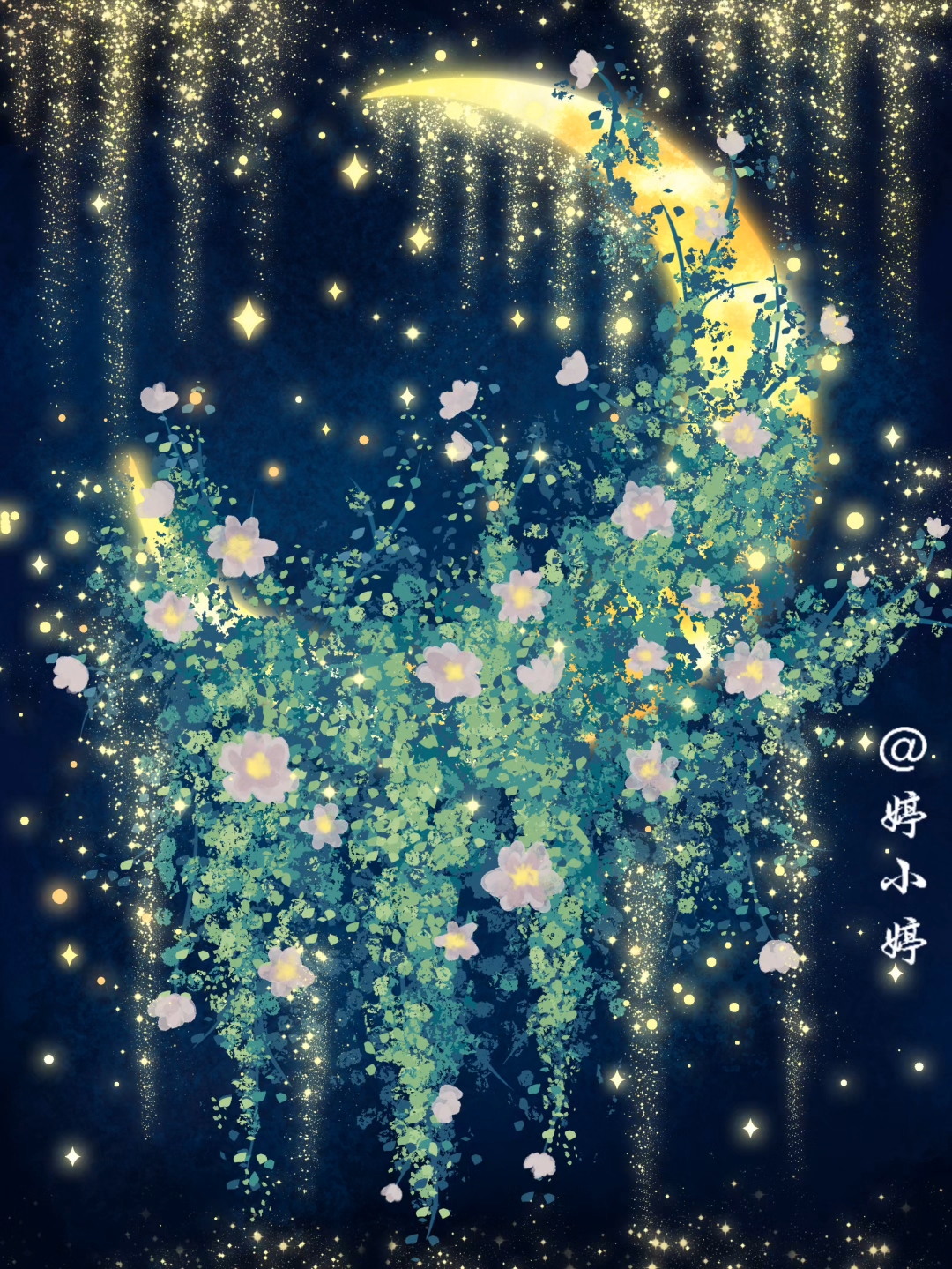 画世界Pro|月牙之花(附步骤)临摹参考:@Sugarty