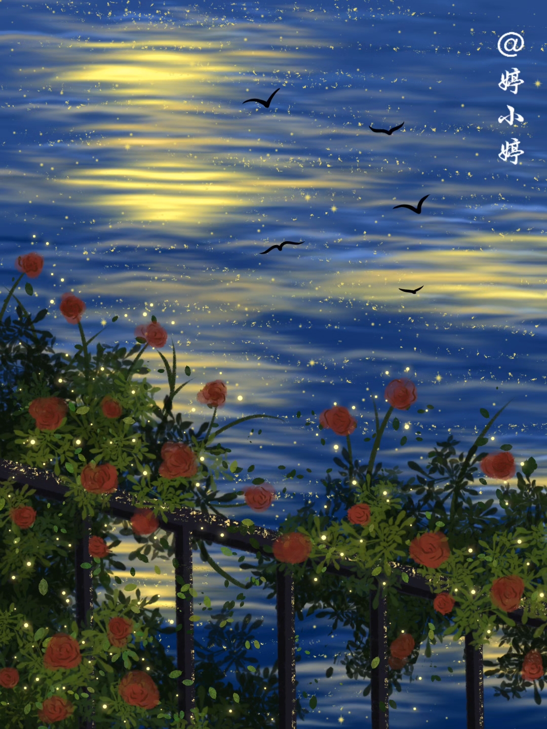 画世界Pro|海边玫瑰(附步骤)临摹参考:@一根小羽毛