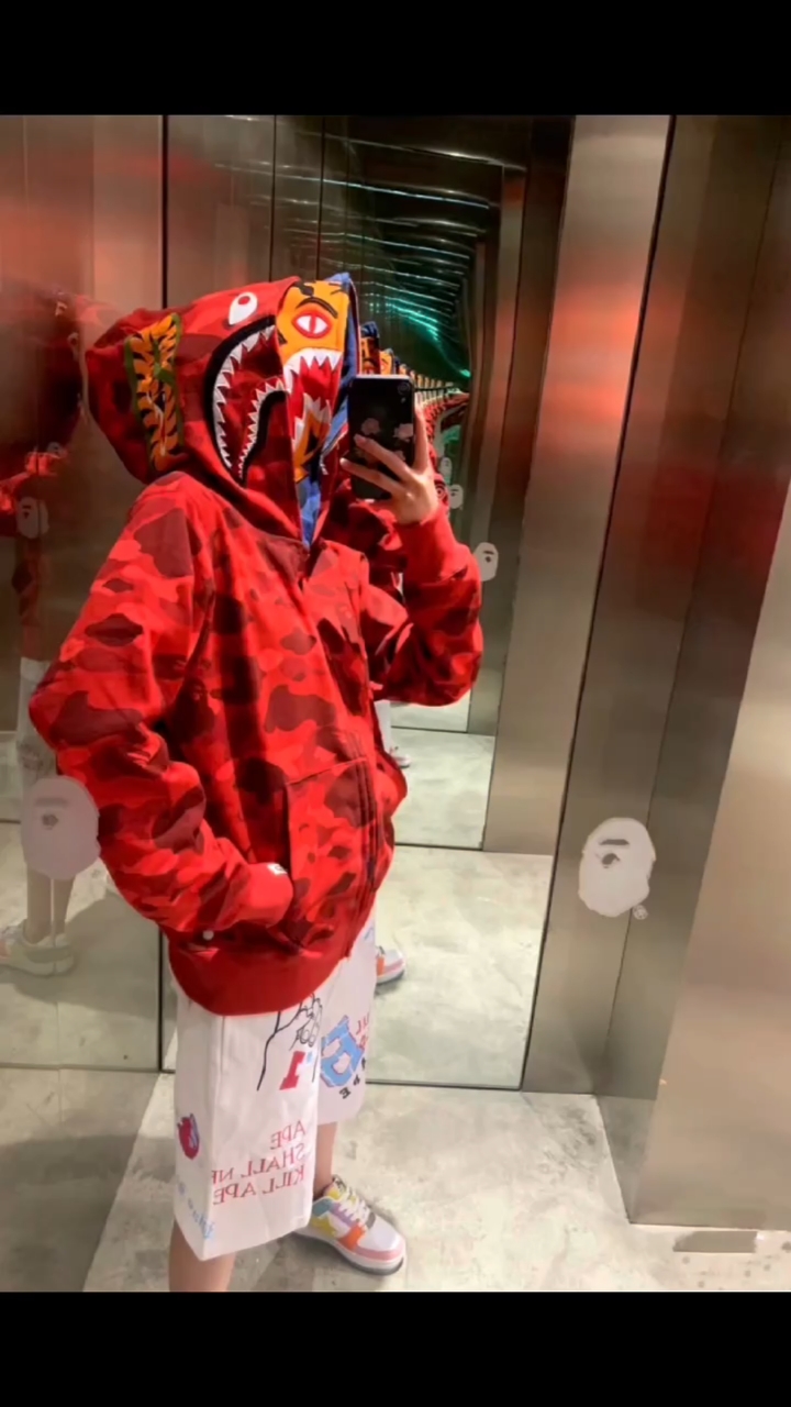 bape老虎限定双帽鲨鱼卫衣连帽拉链外套