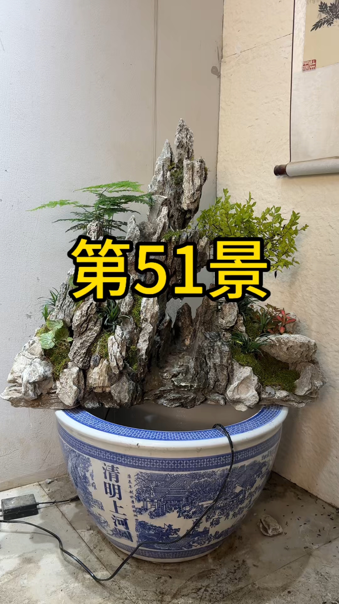 第51景#假山流水景观# #古法养鱼鱼缸里的大自然# #古法养鱼#