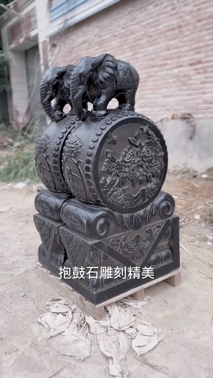 石雕门墩抱鼓石一对青石仿古小象貔貅麒麟福鱼石鼓家用门口摆件