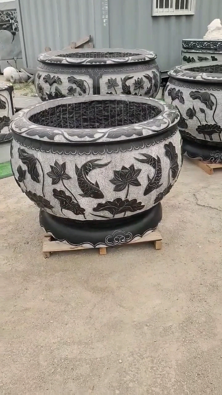 庭院门海大缸石头鱼缸户外青石老式水缸养鱼池造景仿古荷花盆石缸