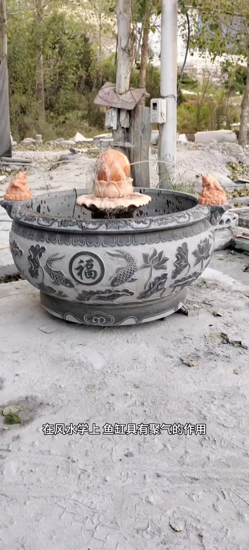 石雕鱼缸花盆庭院门海石头水缸大缸户外青石仿古圆缸荷花石缸摆件