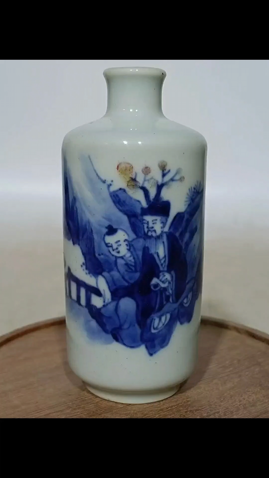 古玩捡漏青花釉里红人物鼻烟壶,发色沉稳,高8.6厘米左右 好