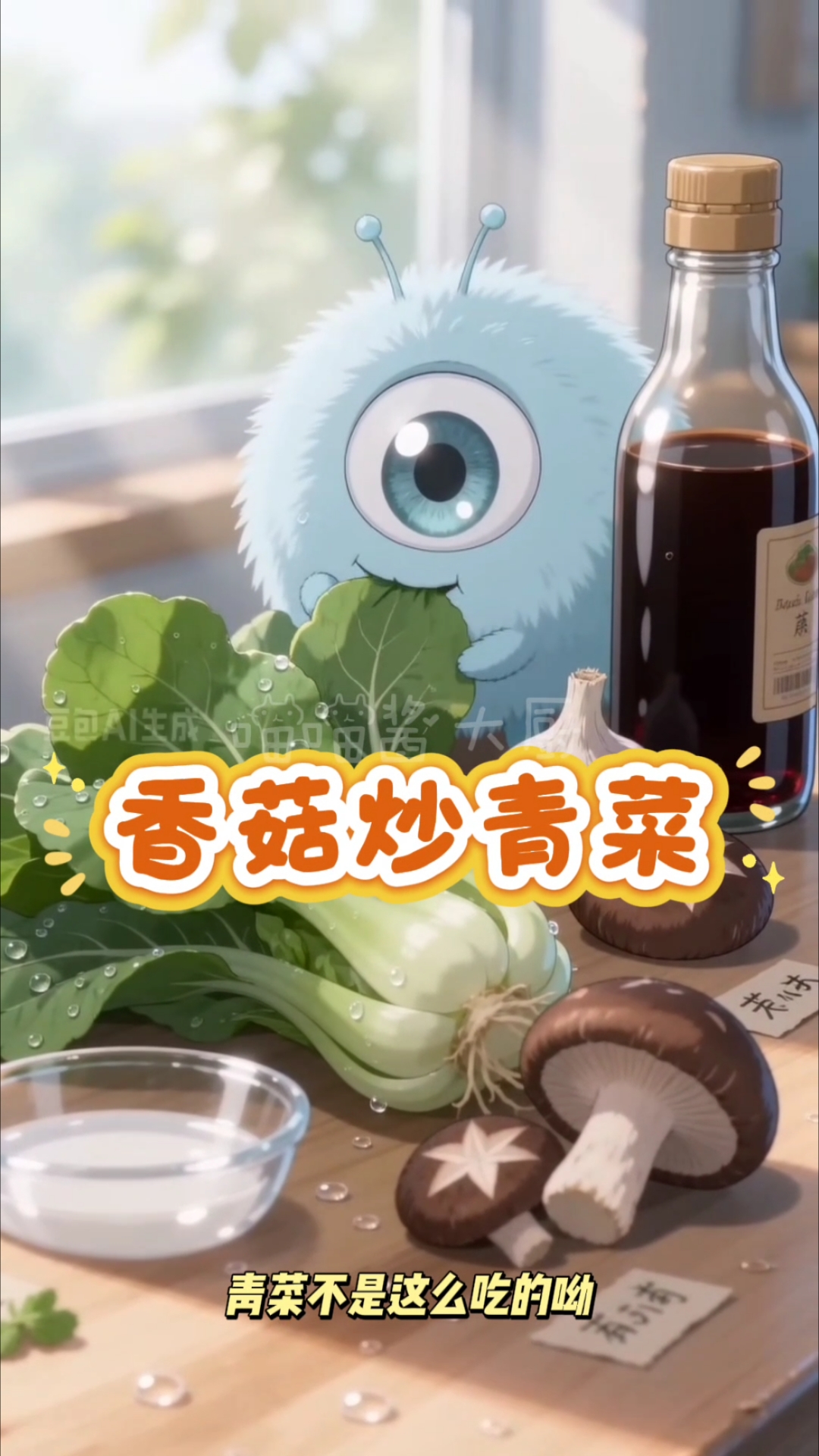 #新大陆计划# 喵喵酱给蓝蓝小可爱做的香菇炒青菜 动漫美食动画 下饭神器 #新大陆计划#