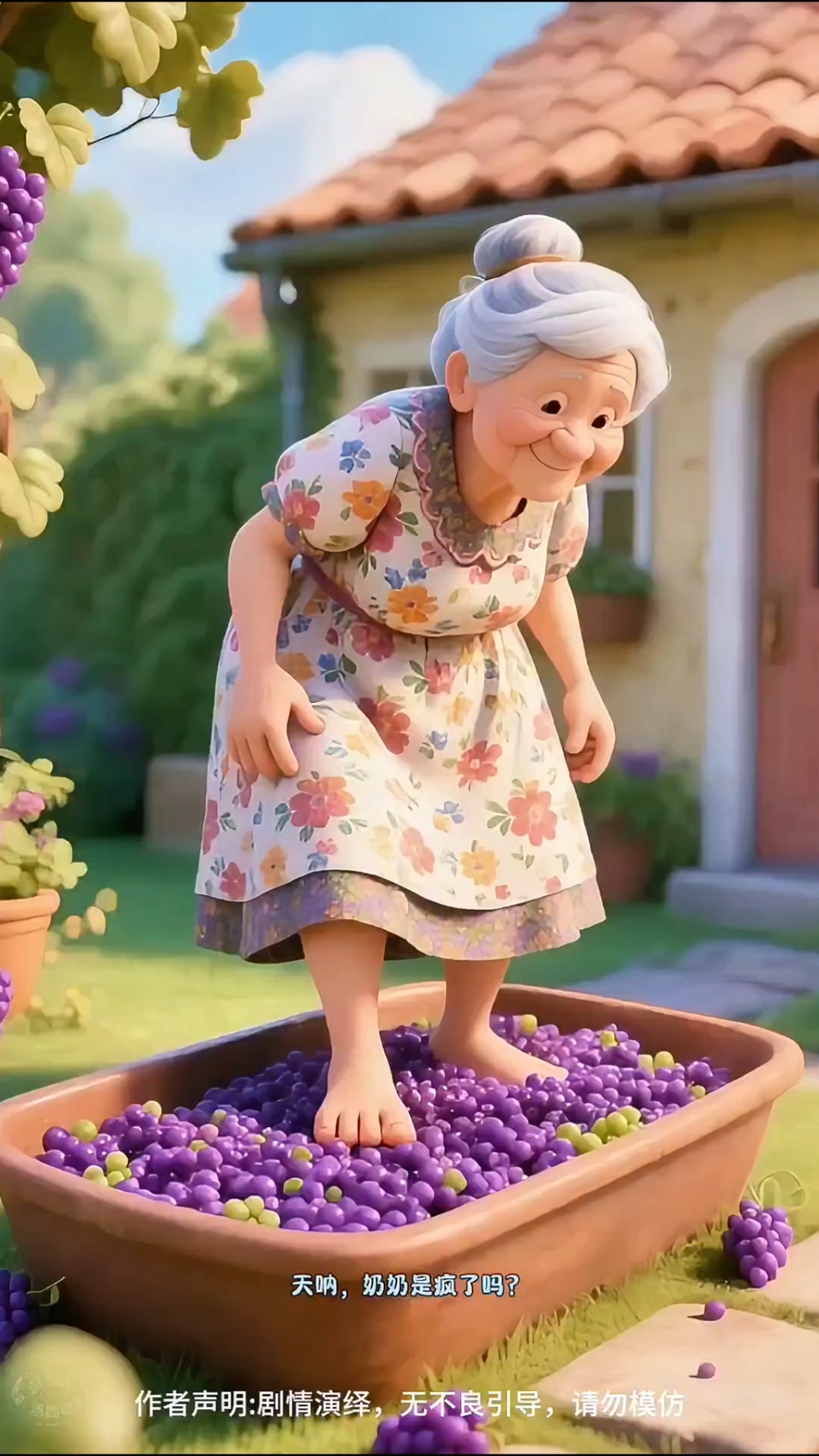 小男孩看到奶奶用脚踩葡萄#创意制作 ##卡通动漫 #动画