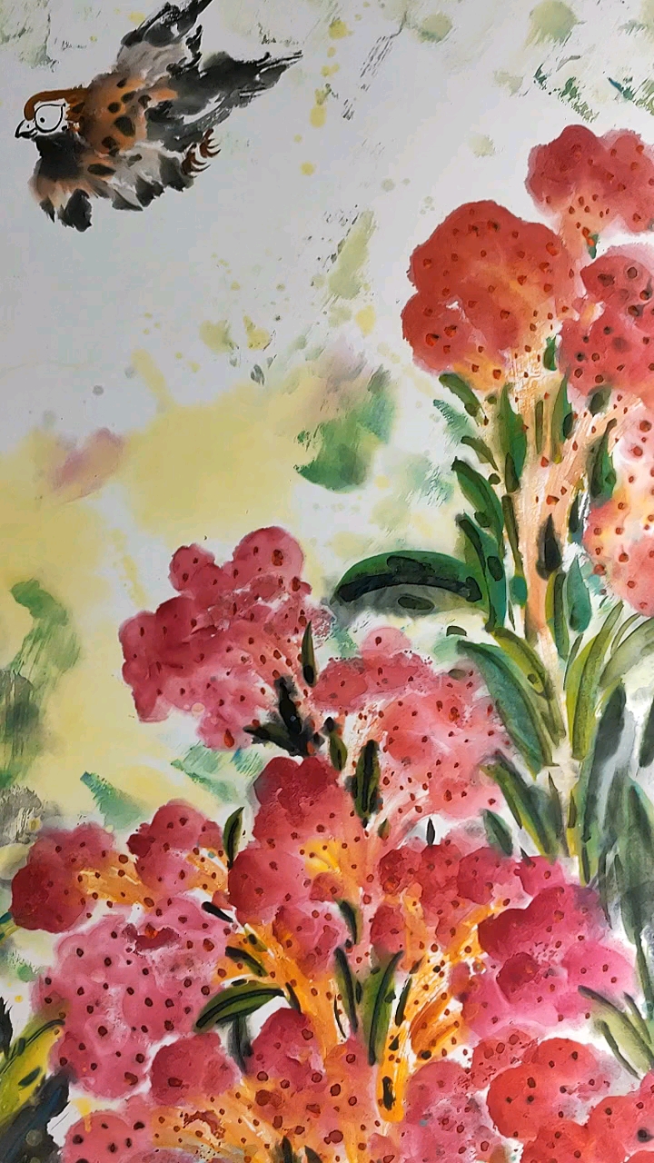 花鸟画 鸡冠花
