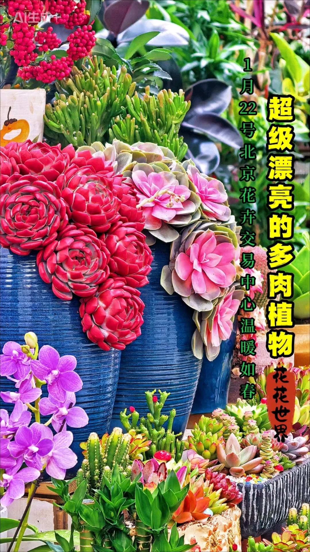 北京花卉交易中心，室内布景别致温暖如春，多肉植物太美了