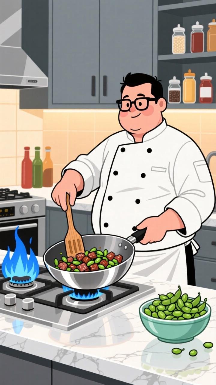 毛豆炒肉丁香嫩快手，孩子连吃两天都不腻