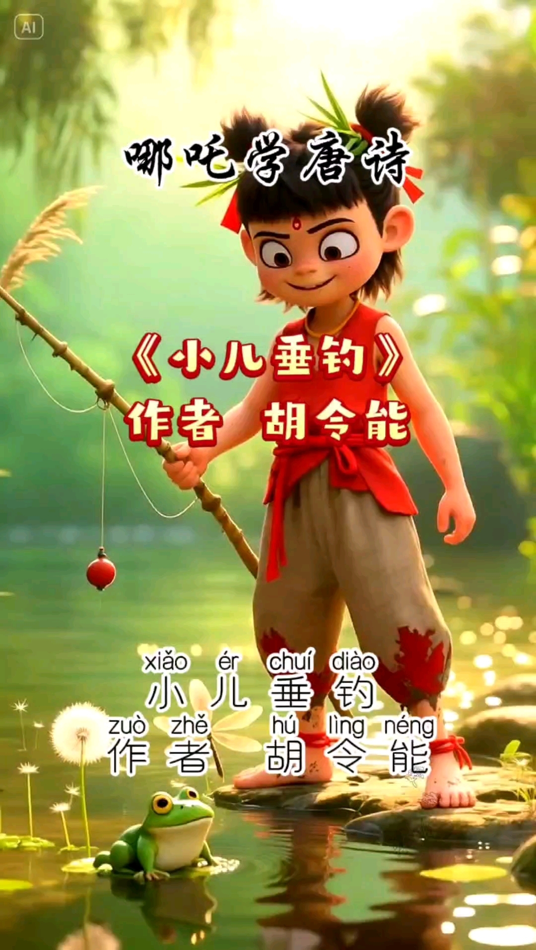 哪吒学唐诗75:诗人把学钓鱼的小孩写得维妙维肖,生动逼真