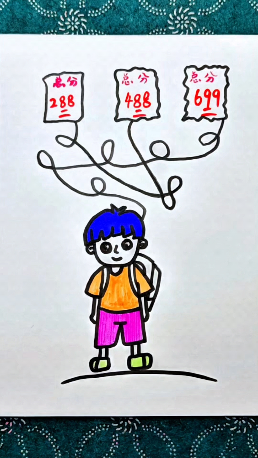 写字母U和H画背书包的小男孩简笔画教程