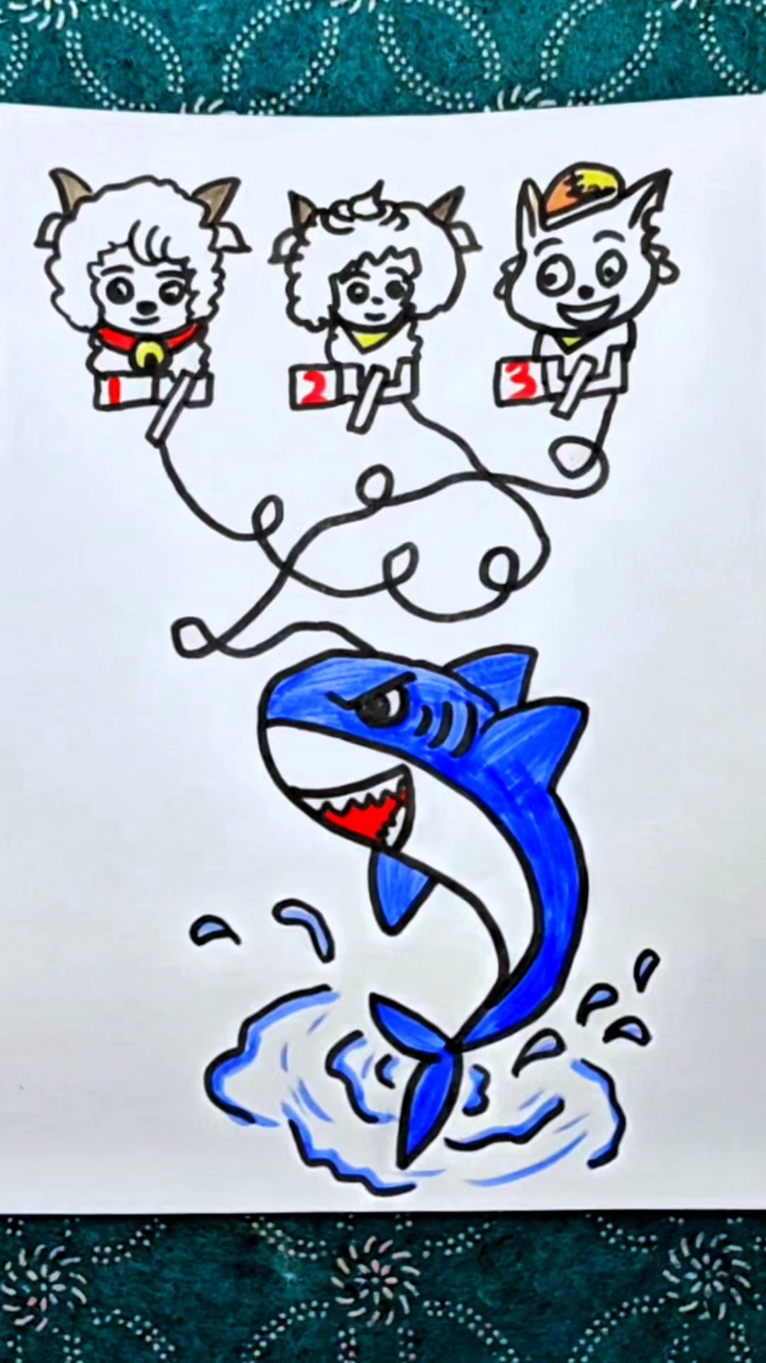 羊村钓鱼大赛简笔画教程