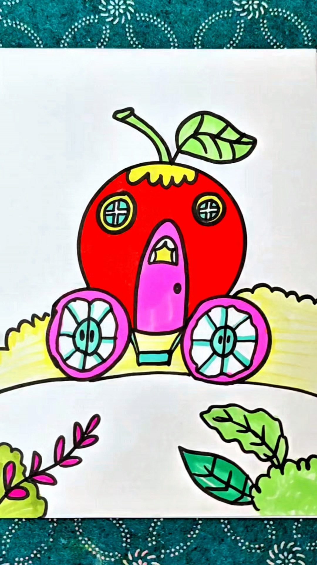 小瓶盖画苹果马车简笔画教程