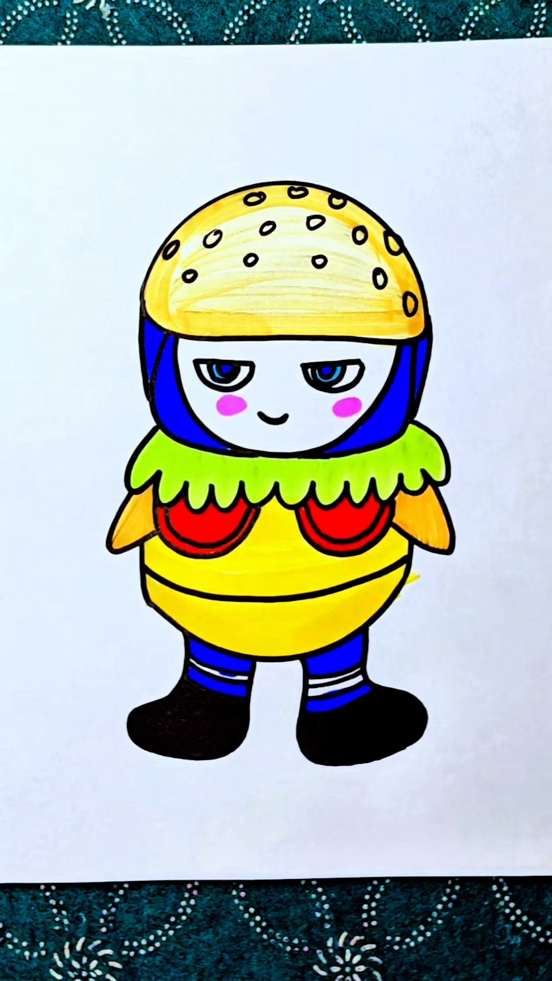 小瓶盖画汉堡娃娃简笔画教程