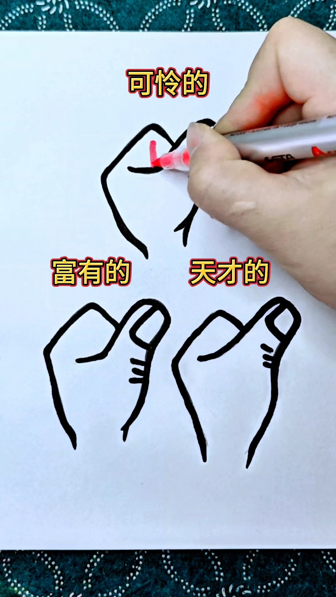 画不同的握拳头的手纹简笔画教程,不同掌纹含义不同
